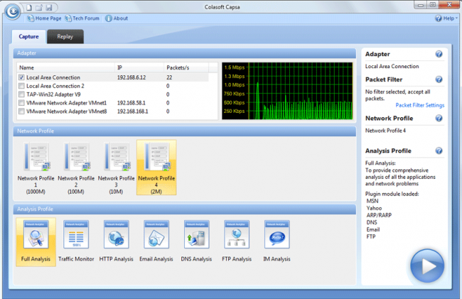 โปรแกรมตรวจสอบและวิเคราะห์ข้อมูลเน็ตเวิร์ค Capsa 8