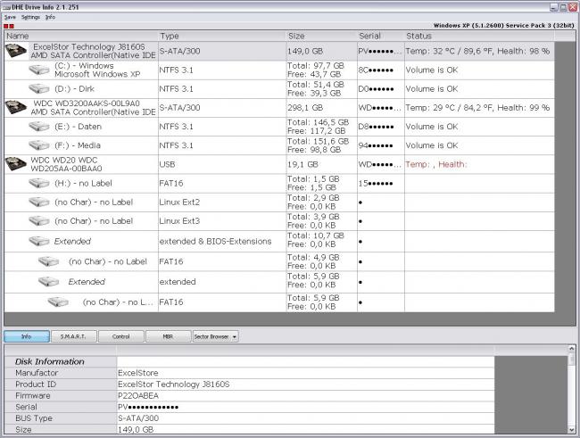 โปรแกรมดูข้อมูลฮาร์ดดิสก์ในคอมพิวเตอร์ DHE Drive Info