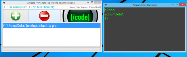 โปรแกรมแก้โค้ด Ampare PHP Short Tag to Long Tag โปรแกรมแก้โค้ด Ampare PHP Short Tag to Long Tag