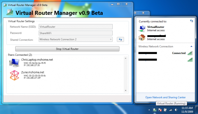 โปรแกรมแชร์ไวไฟ Virtual Router Manager
