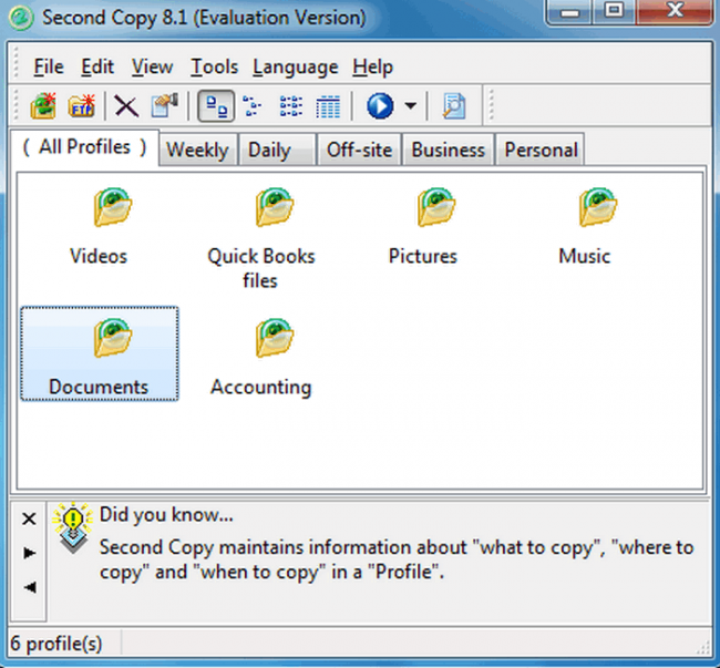โปรแกรมสำรองข้อมูล Second Copy