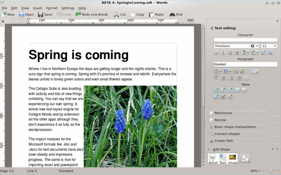 โปรแกรมพิมพ์งาน Calligra Words โปรแกรมพิมพ์งาน Calligra Words