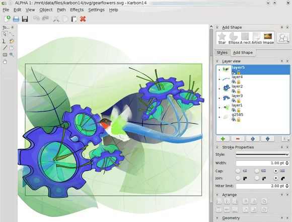 โปรแกรมวาดรูปลายเส้น วาดรูปเวกเตอร์ Calligra Karbon โปรแกรมวาดรูปลายเส้น วาดรูปเวกเตอร์ Calligra Karbon