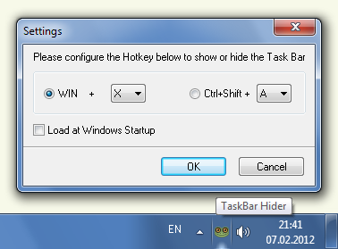 โปรแกรมซ่อนทาสก์บาร์ TaskBar Hider