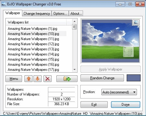 โปรแกรมเปลี่ยนวอลเปเปอร์ EvJO Wallpaper Changer