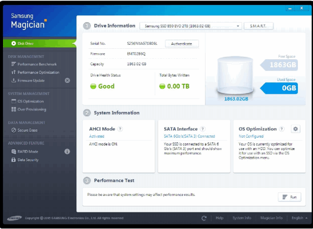 โปรแกรมดูแลรักษาฮาร์ดดิสก์ Samsung SSD Magician Tool