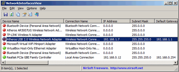 ดูรายละเอียดการ์ด LAN โปรแกรม NetworkInterfacesView 