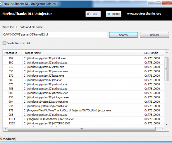 โปรแกรมตรวจสอบ ค้นหาไฟล์ DLL UnInjector โปรแกรมตรวจสอบ ค้นหาไฟล์ DLL UnInjector