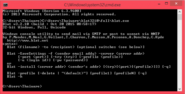 โปรแกรมส่งอีเมล ด้วยการพิมพ์คำสั่ง  Blat 