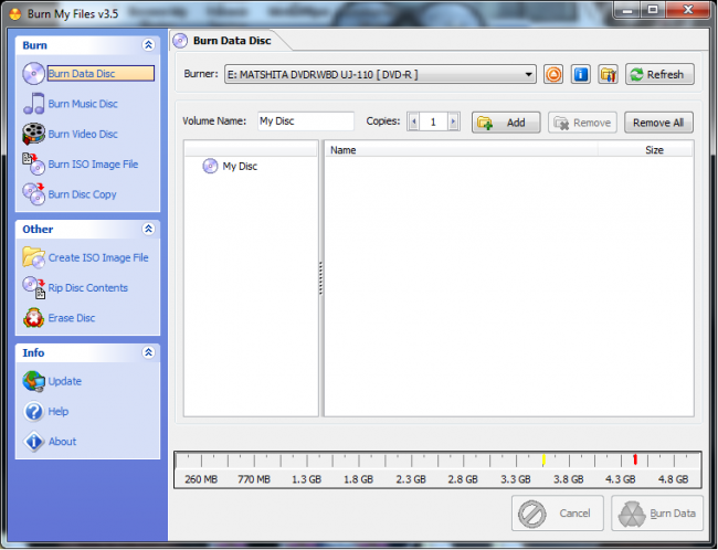โปรแกรมไรท์แผ่น Burn My Files โปรแกรมไรท์แผ่น Burn My Files