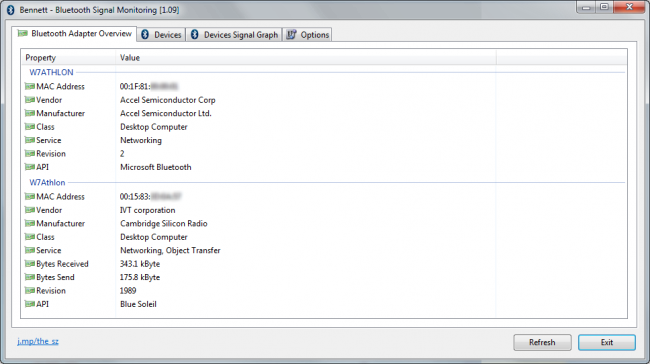 โปรแกรมบลูทูธ Bennett Bluetooth Monitor