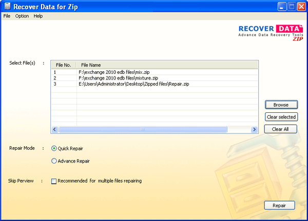โปรแกรมซ่อมไฟล์ซิป Recover Data Zip โปรแกรมซ่อมไฟล์ซิป Recover Data Zip