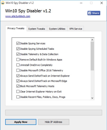 โปรแกรมปิดการติดตามข้อมูลส่วนตัว Win 10 Spy Disabler