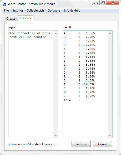 โปรแกรมสร้างคำ นับตัวอักษร WordCreator โปรแกรมสร้างคำ นับตัวอักษร WordCreator