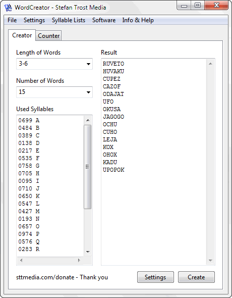 โปรแกรมสร้างคำ นับตัวอักษร WordCreator โปรแกรมสร้างคำ นับตัวอักษร WordCreator