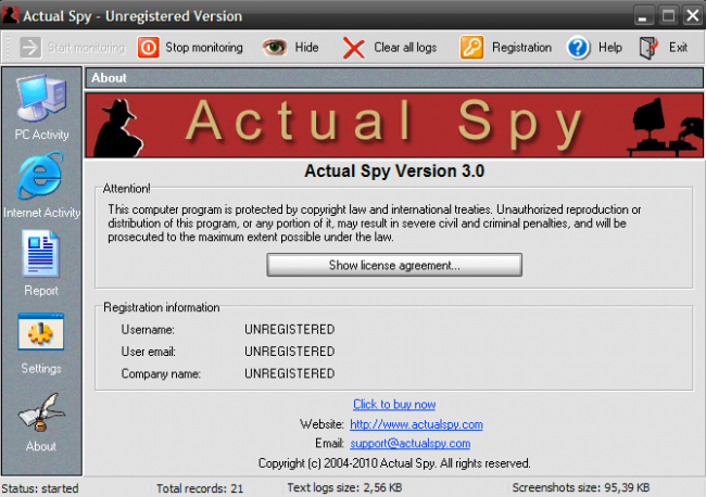 Actual Spy (โปรแกรม ตรวจสอบการใช้งานบน แป้นพิมพ์ - Keyboard) : 