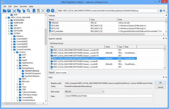 โปรแกรมแก้ไขค่ารีจิสทรี O and O RegEditor