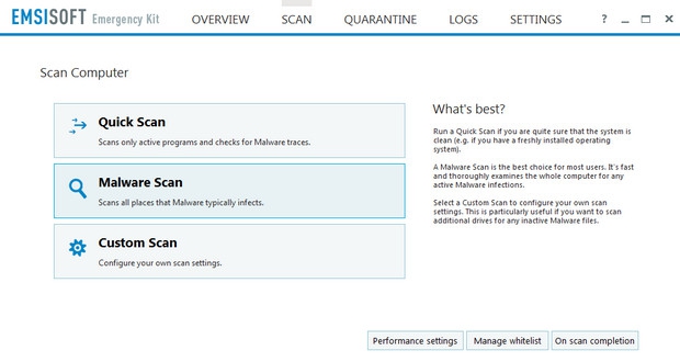 โปรแกรมสแกนไวรัส Emsisoft  Emergency Kit