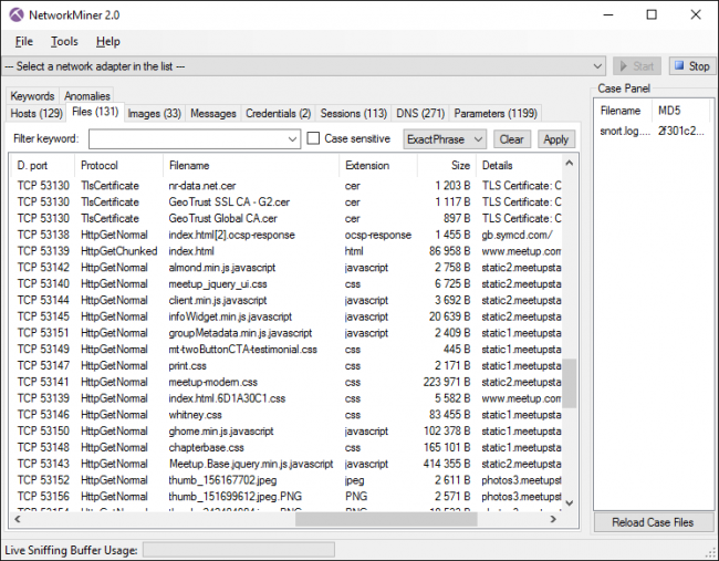 โปรแกรมดูข้อมูลเน็ตเวิร์ค NetworkMiner 