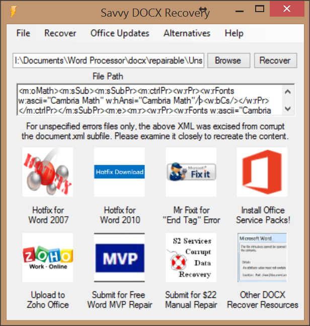 โปรแกรมซ่อมแซมไฟล์ Word Savvy DOCX Recovery โปรแกรมซ่อมแซมไฟล์ Word Savvy DOCX Recovery