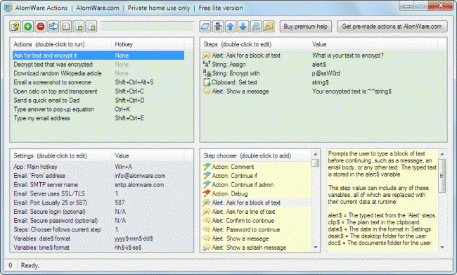 โปรแกรมตั้งค่าคีย์ลัด จัดการคอม AlomWare Actions โปรแกรมตั้งค่าคีย์ลัด จัดการคอม AlomWare Actions