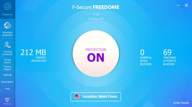 โปรแกรมเป้องกันการติดตาม VPN F-Secure FREEDOME VPN