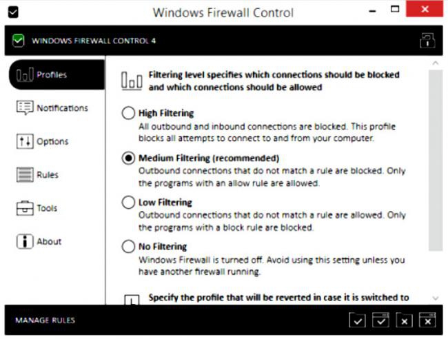 โปรแกรมจัดการไฟร์วอลล์ Windows Firewall Control โปรแกรมจัดการไฟร์วอลล์ Windows Firewall Control