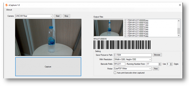 โปรแกรมถ่ายภาพสร้างบาร์โค้ด sCapture