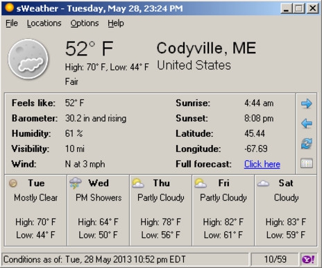 โปรแกรมรายงานสภาพอากาศ sWeather