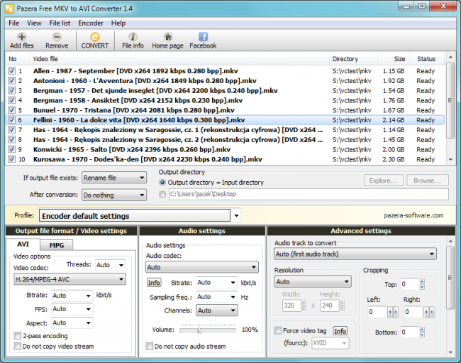 โปรแกรมแปลงไฟล์ Pazera Free MKV to AVI Converter