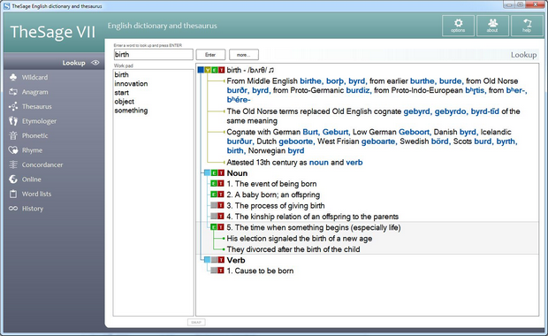 โปรแกรมดิกชันนารี TheSage English Dictionary and Thesaurus
