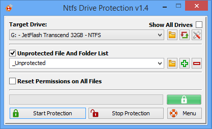 โปรแกรมป้องกันไวรัสจากแฟลชไดร์ฟ NTFS Drive Protection