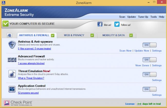 โปรแกรมแอนตี้ไวรัสขั้นเทพ ZoneAlarm Extreme Security โปรแกรมแอนตี้ไวรัสขั้นเทพ ZoneAlarm Extreme Security
