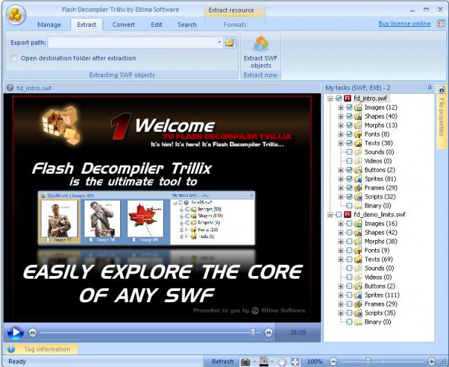 โปรแกรมออกแบบแปลงไฟล์ Flash SWF Decompiler โปรแกรมออกแบบแปลงไฟล์ Flash SWF Decompiler