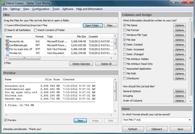 โปรแกรมจัดรายการไฟล์ FileList Creator