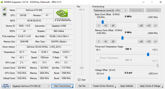 โปรแกรมตรวจสอบ และ โอเวอร์คล็อกการ์ดจอ NVIDIA Inspector