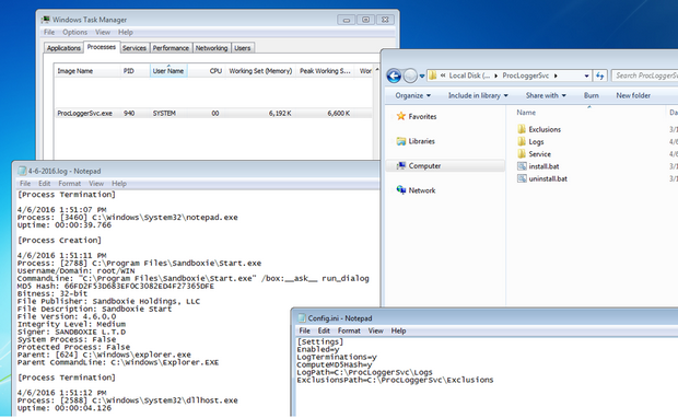 โปรแกรมดูโปรเซส Process Logger Service