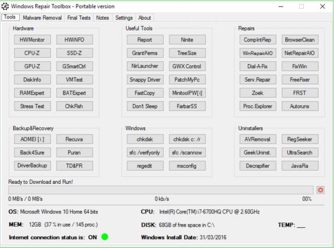 โปรแกรมแก้ไขปัญหาวินโดวส์ Windows Repair Toolbox