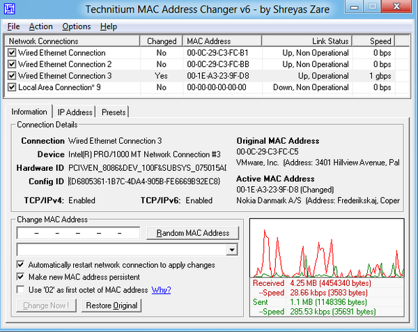 โปรแกรมเปลี่ยนแมคแอดเดรส Technitium MAC Address Changer