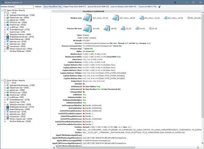 โปรแกรมรายละเอียดดูคอมพิวเตอร์ Window Inspector
