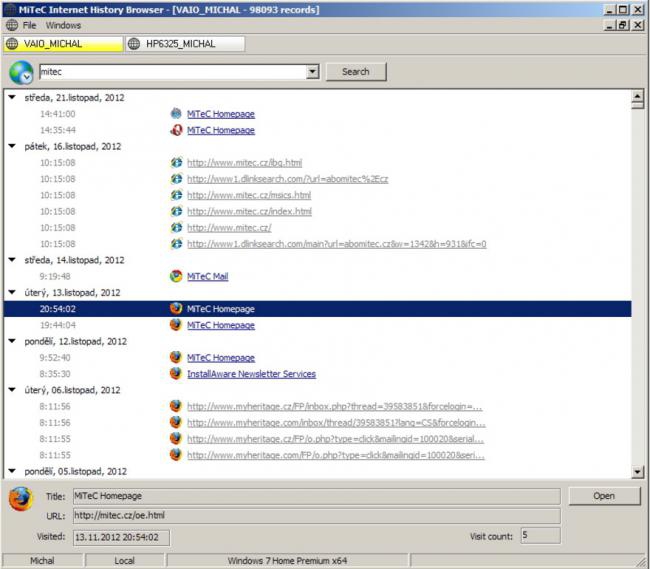 โปรแกรมดูประวัติการเข้าชมเว็บ MiTeC Internet History Browser