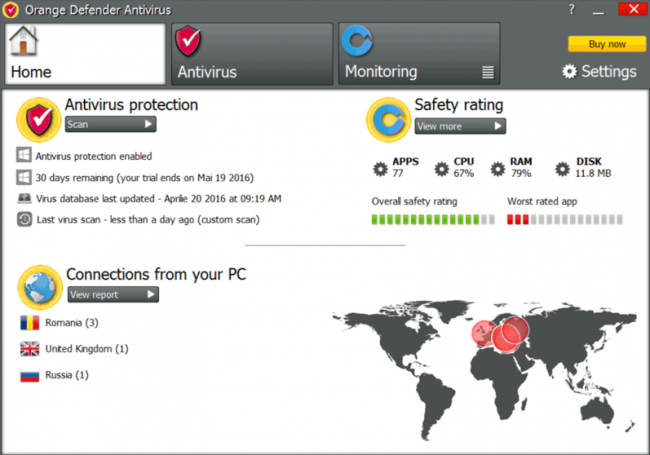 โปรแกรมป้องกันไวรัสมัลแวร์ Orange Defender
