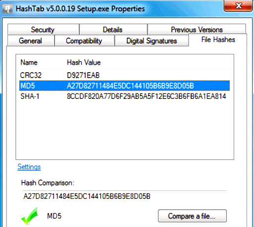 โปรแกรมตรวจสอบไฟล์ Hashtab