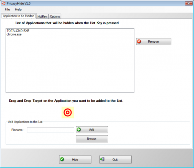 โปรแกรมซ่อนหน้าต่าง PrivacyHide