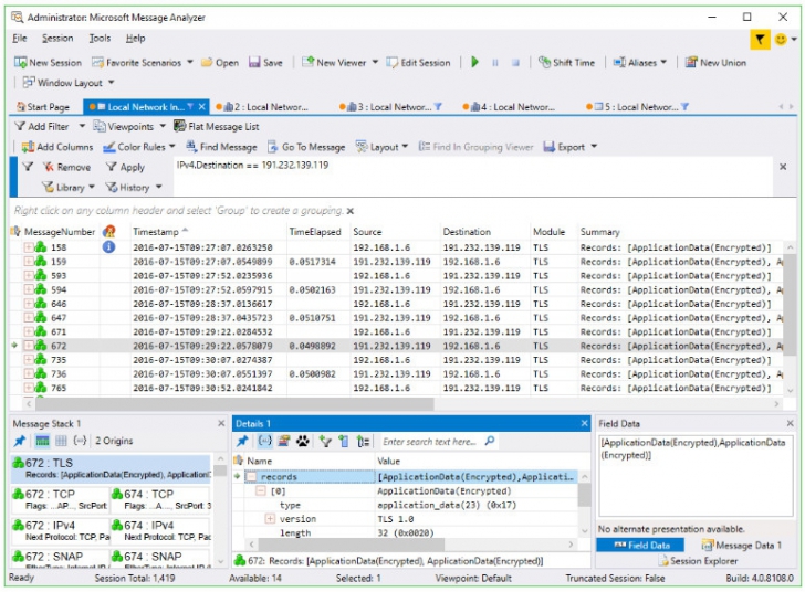 โปรแกรมแสดงระบบส่งข้อความเครือข่าย Microsoft Message Analyzer 