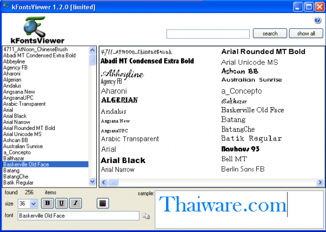 โปรแกรมดูรูปแบบฟอนต์ kFontsViewer โปรแกรมดูรูปแบบฟอนต์ kFontsViewer