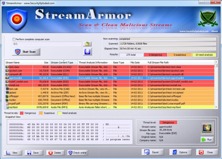 โปรแกรมตรวจจับไวรัสรูทคิท StreamArmor