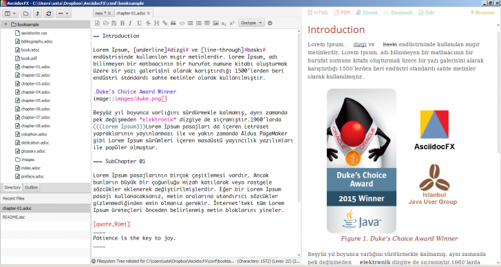 โปรแกรมเขียน และแก้ไขไฟล์อีบุ๊ก Asciidoc FX