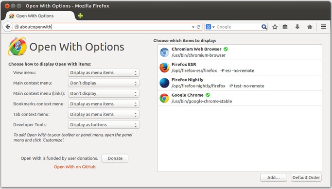 ปลั๊กอินเบราว์เซอร์ Firefox Open With