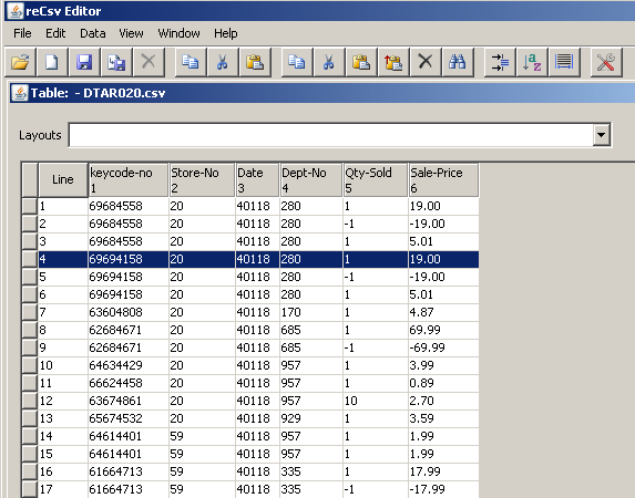 โปรแกรมดูและแก้ไขไฟล์ซีเอสวี reCsvEditor 